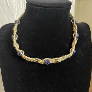 NWT Handmade Hemp Choker Necklace Lapis Lazuli & Smoky Quartz beads. Unisex